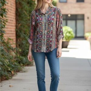 Johnny Was Colorful Patterned Blouse Small